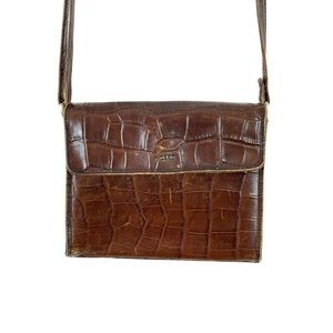 PICARD womens brown textured leather vintage medium size crossbody handbag purse